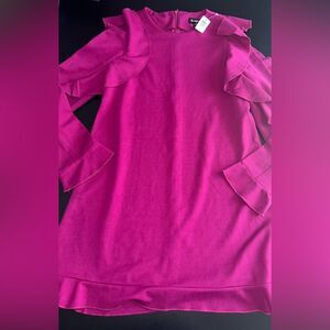 Kidpik Girls Magenta Long Sleeve cold shoulder Dress w/Ruffles  Size 12 NWT